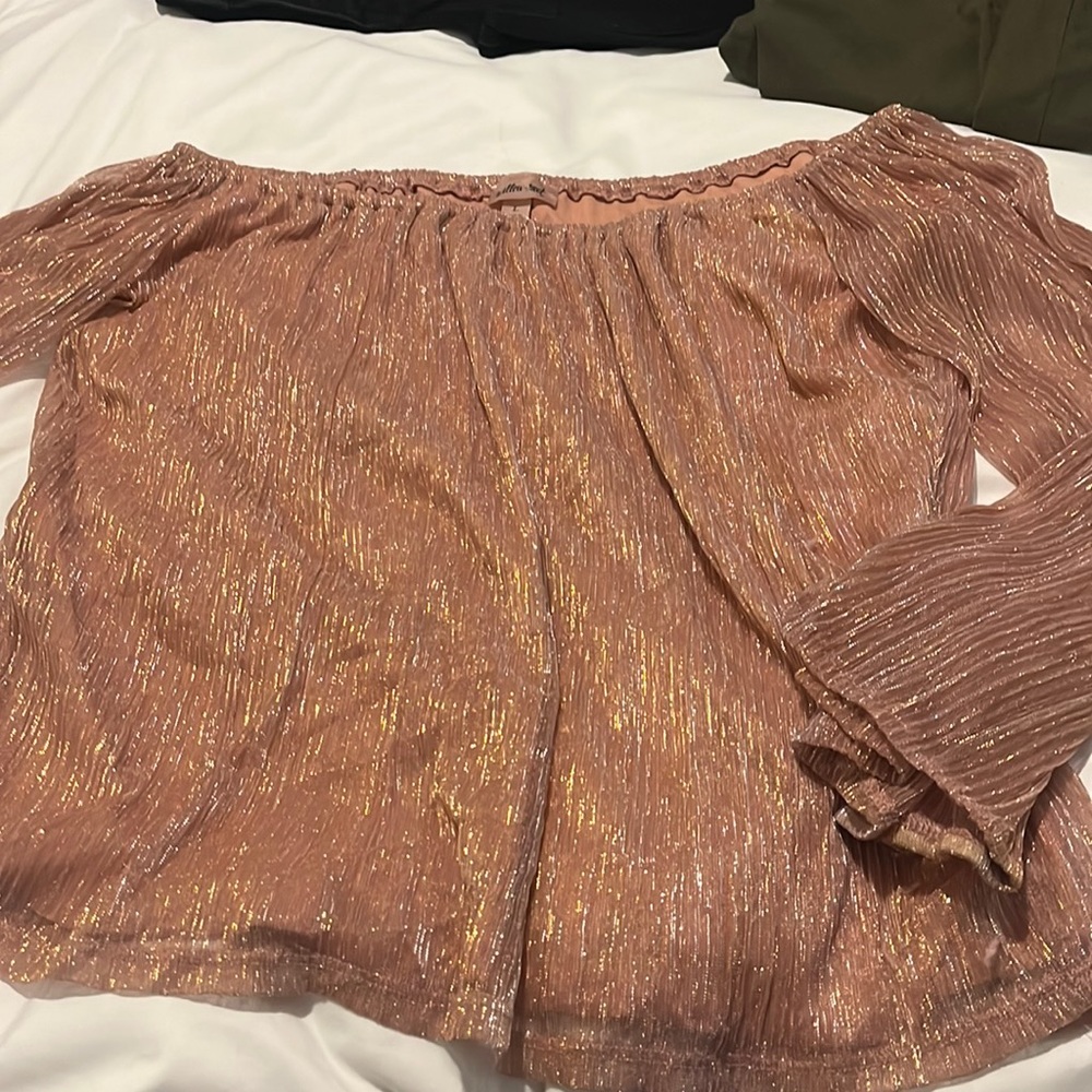 Shimmery pink & gold blouse with bell like sleeves